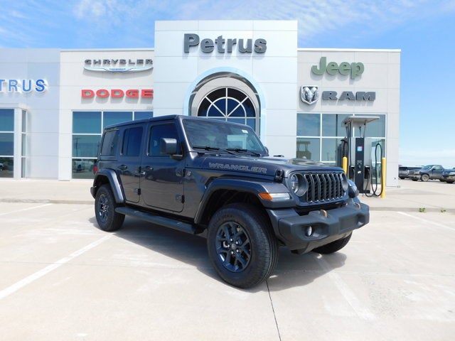 2026 Jeep Wrangler WRANGLER 4-DOOR 85TH ANNIVERSARY EDITION in Granite Crystal Metallic Clear-Coat Exterior Paint — front three-quarter view